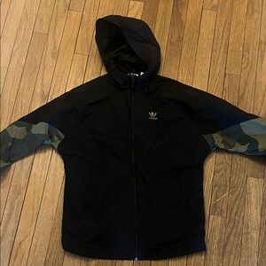 Adidas Men's Black Windbreaker with Camouflage Sleeves